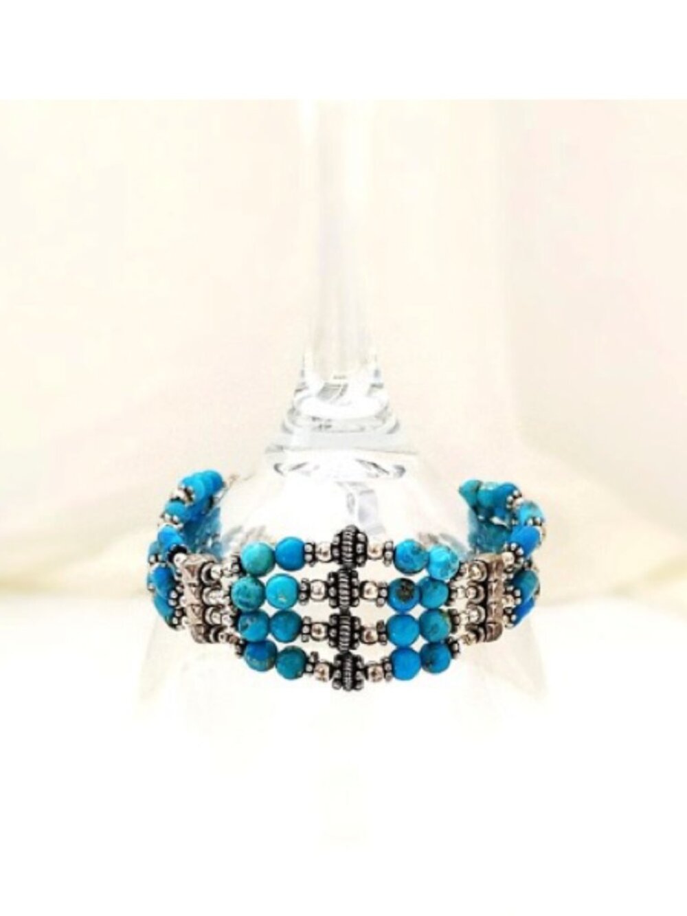 Natural Turquoise (br12) Bracelet 925 Silver 4-strand, S Clasp, 6.5"-7.5"